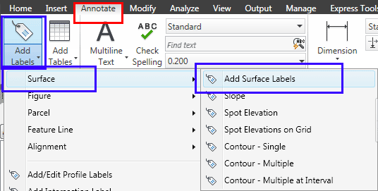 از تب Annotate مطابق شکل Add Surface Labels را پیدا کنید.