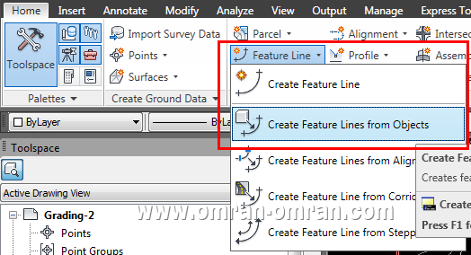 از ریبون Create Feature Lines From Objects را پیدا کرده و روی آن کلیک کنید.